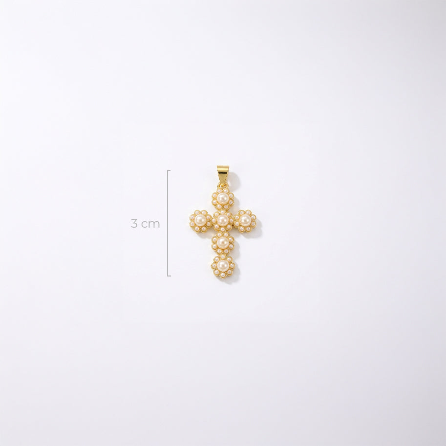 Dije Cruz Flor Perla Dorado Rodinado