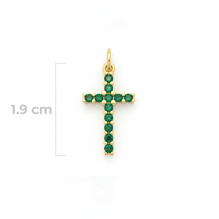 Dije Cruz Piedra Verde Dorado Rodinado