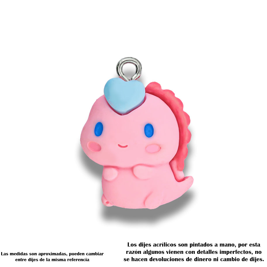 Dije Acrílico Dino Baby Rosa Corazón
