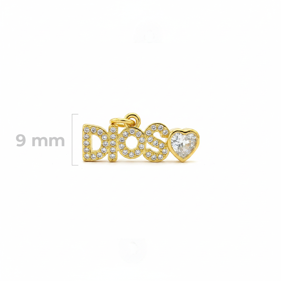 Dije Dios Corazón Circón Dorado Rodinado