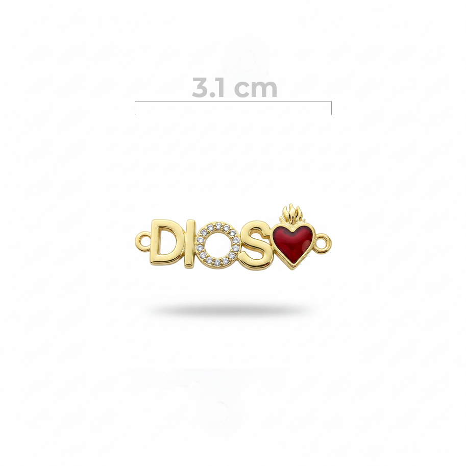 Dije Dios Corazon Rojo Dorado Rodinado