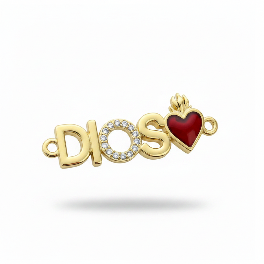 Dije Dios Corazon Rojo Dorado Rodinado