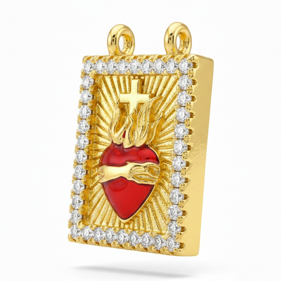 Dije Escapulario Sagrado Corazón Dorado Rodinado