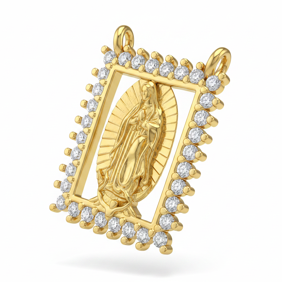 Dije Escapulario Virgen Guadalupe Dorado rodinado
