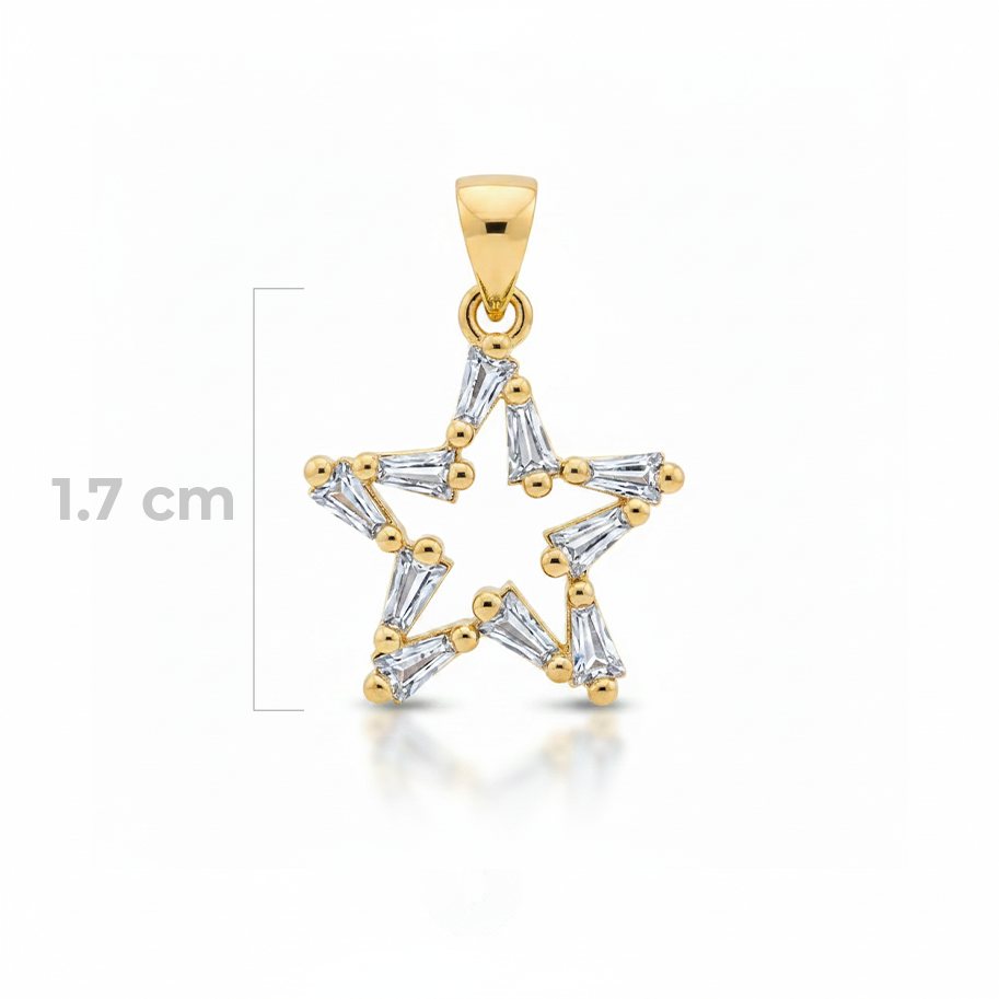 Dije Estrella Cristal Dorado Piedra Blanco Rodinado