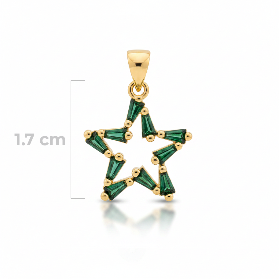 Dije Estrella Cristal Dorado Piedra Verde Rodinado