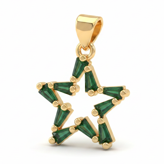 Dije Estrella Cristal Dorado Piedra Verde Rodinado