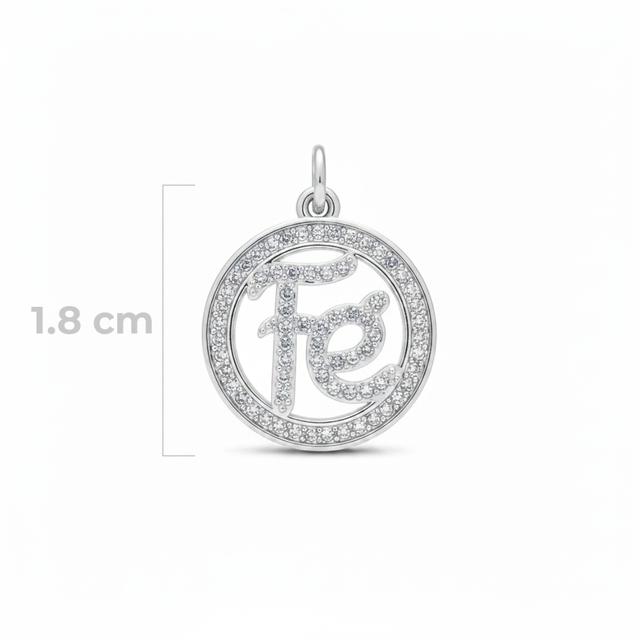 Dije Fé Circulo Collar Plateado Rodinado