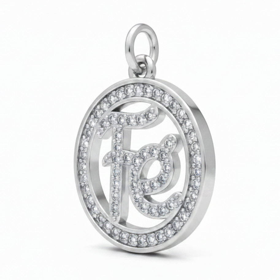 Dije Fé Circulo Collar Plateado Rodinado