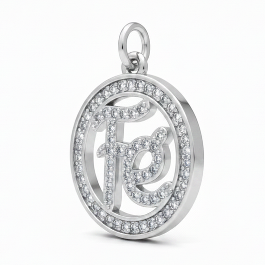 Dije Fé Circulo Collar Plateado Rodinado