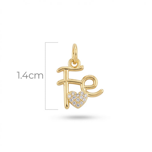 Dije Fe Corazón Circones Dorado Rodinado