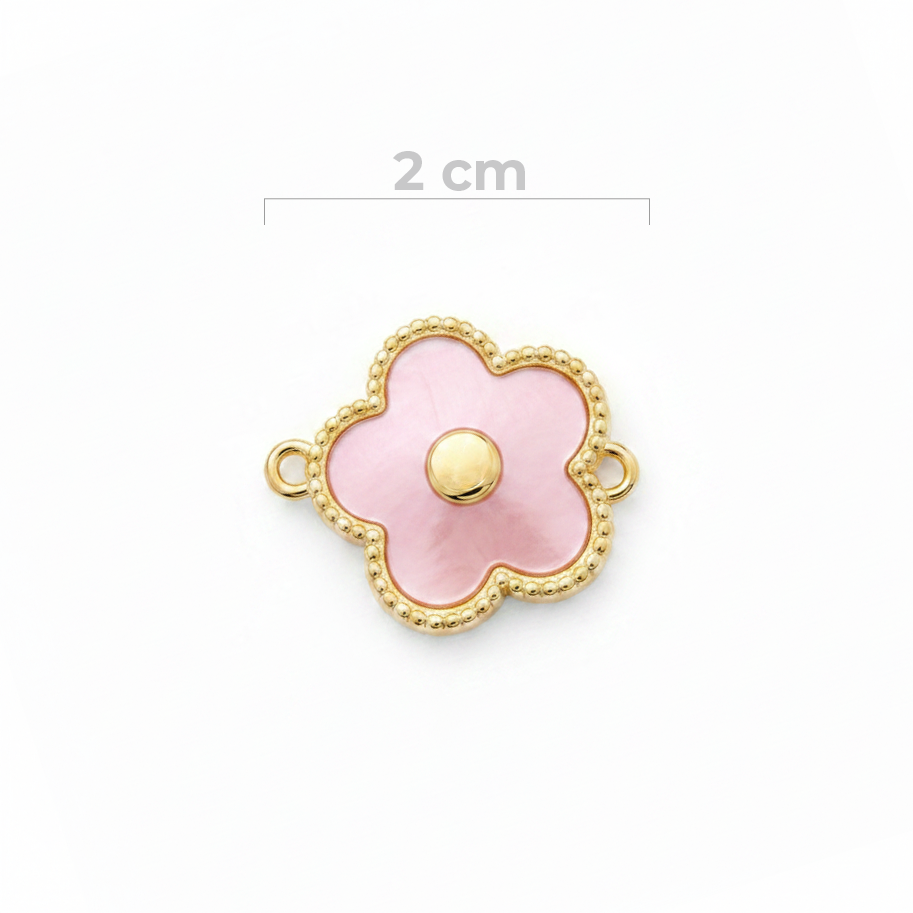 Dije Flor Pulsera Piedra Rosada Dorado Rodinado