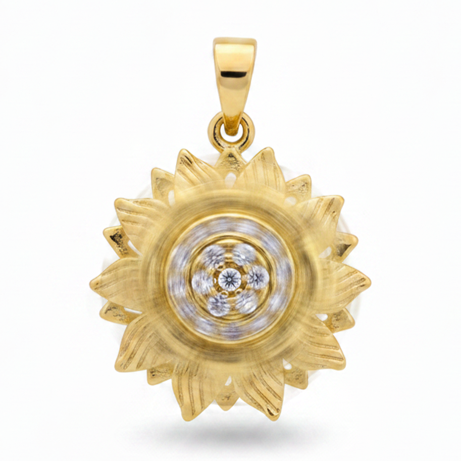 Dije Girasol Diamantado Giratorio Dorado Rodinado