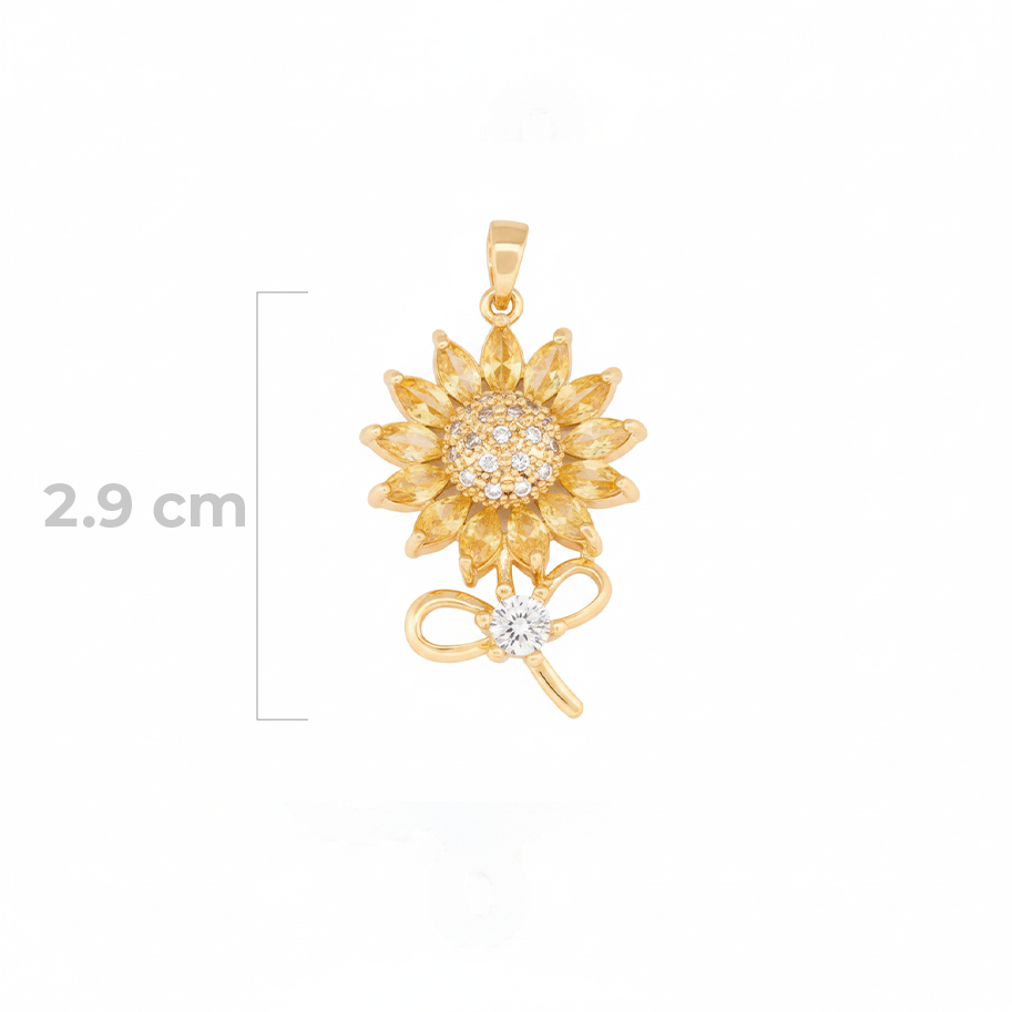 Dije Girasol Tallo Piedra Amarilla Dorado Rodinado