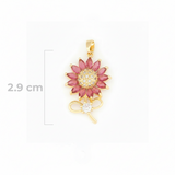 Dije Girasol Tallo Piedra Fucsia Dorado Rodinado