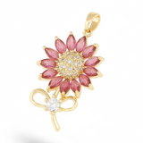 Dije Girasol Tallo Piedra Fucsia Dorado Rodinado