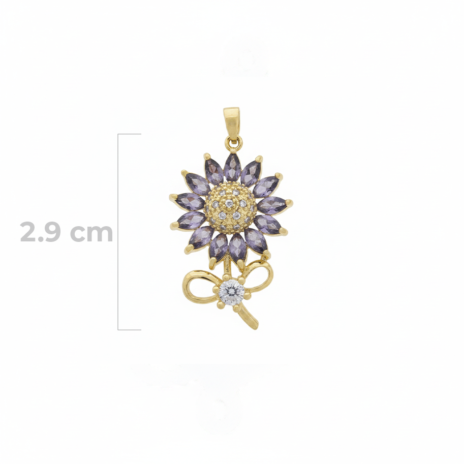 Dije Girasol Tallo Piedra Lila Dorado Rodinado