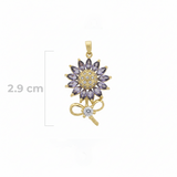 Dije Girasol Tallo Piedra Lila Dorado Rodinado