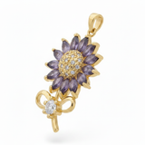 Dije Girasol Tallo Piedra Lila Dorado Rodinado