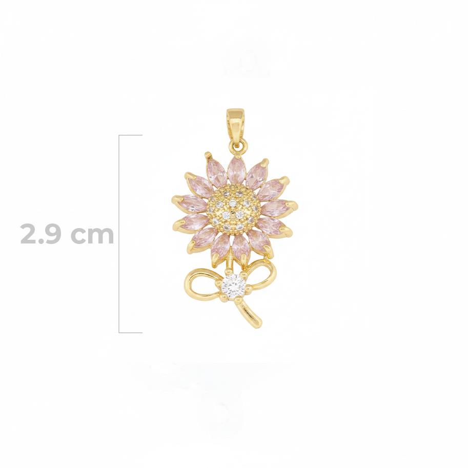 Dije Girasol Tallo Piedra Rosado Dorado Rodinado