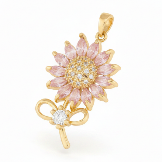Dije Girasol Tallo Piedra Rosado Dorado Rodinado