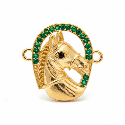 Dije Herradura con Caballo Piedra Verde Oro Laminado Para Pulsera