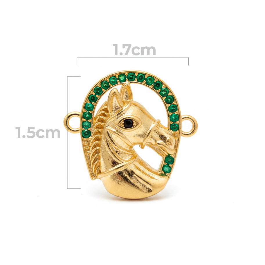 Dije Herradura con Caballo Piedra Verde Oro Laminado Para Pulsera