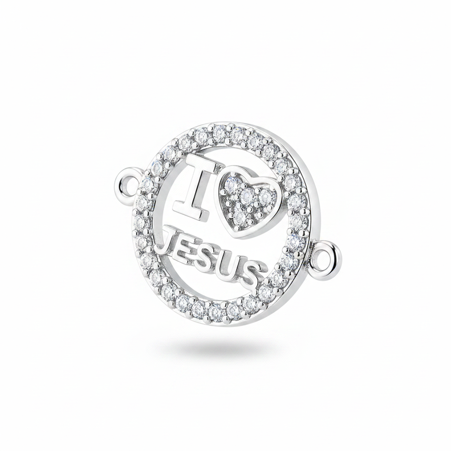 Dije I Love Jesus Pulsera Plateada Rodinada