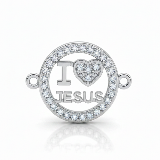 Dije I Love Jesus Pulsera Plateada Rodinada