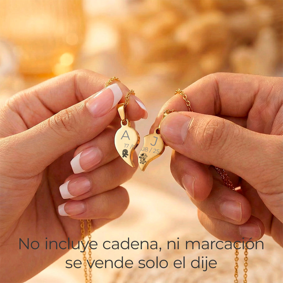 Dije Imán Corazón Acero Dorado Para Pareja