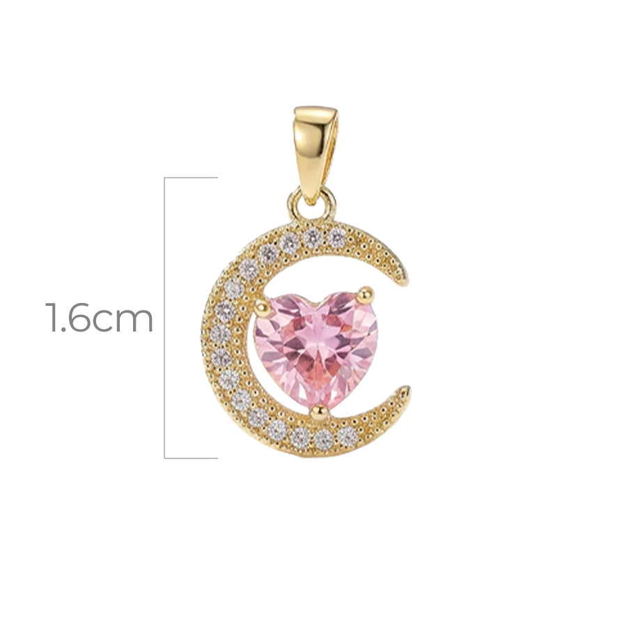 Dije Luna Corazón Piedra Rosada Dorado Rodinado