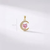 Dije Luna Corazón Piedra Rosada Dorado Rodinado