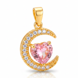 Dije Luna Corazón Piedra Rosada Dorado Rodinado