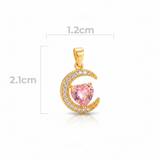 Dije Luna Corazón Piedra Rosada Dorado Rodinado