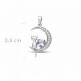 Dije Luna con Gatito y Corazon Lila Plateado Rodinado