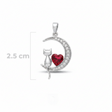 Dije Luna con Gatito y Corazon Rojo Plateado Rodinado