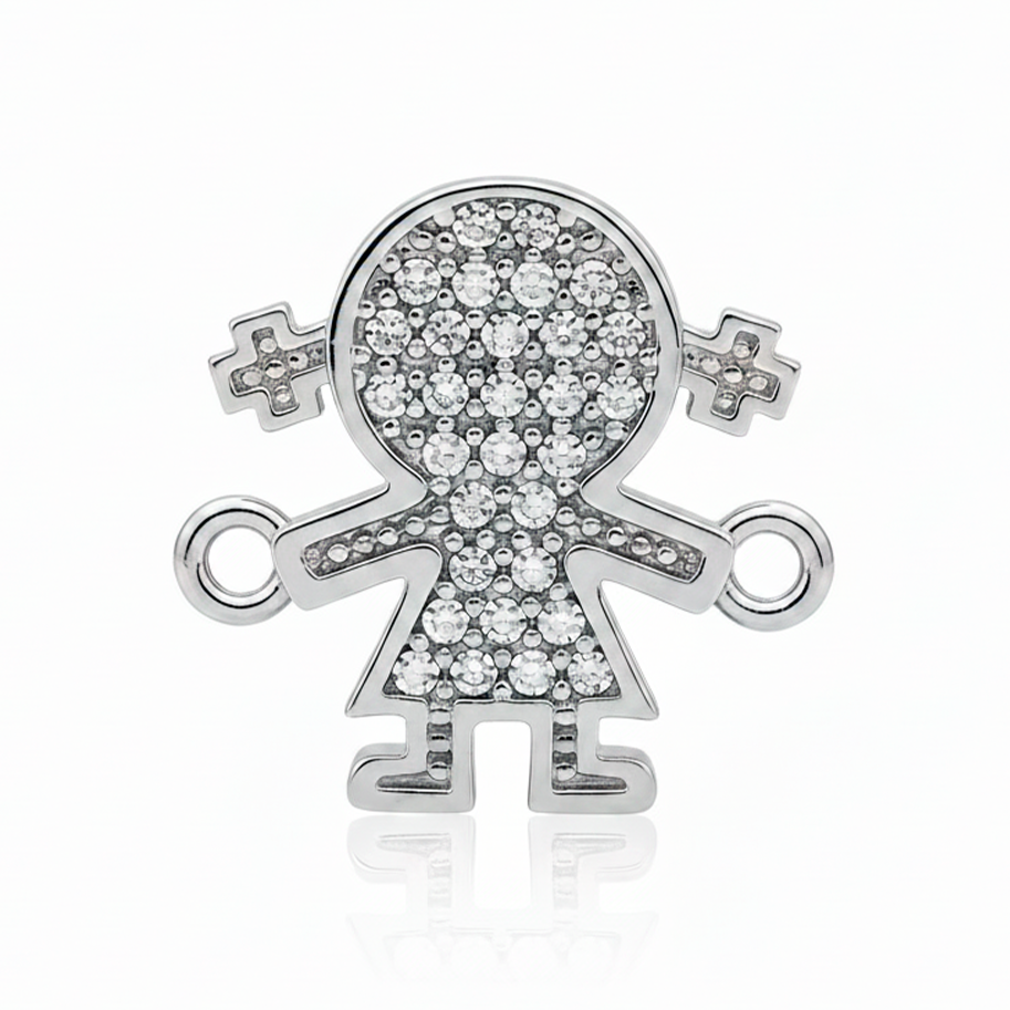 Dije Niña Pulsera Plateado Rodinado