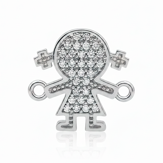 Dije Niña Pulsera Plateado Rodinado