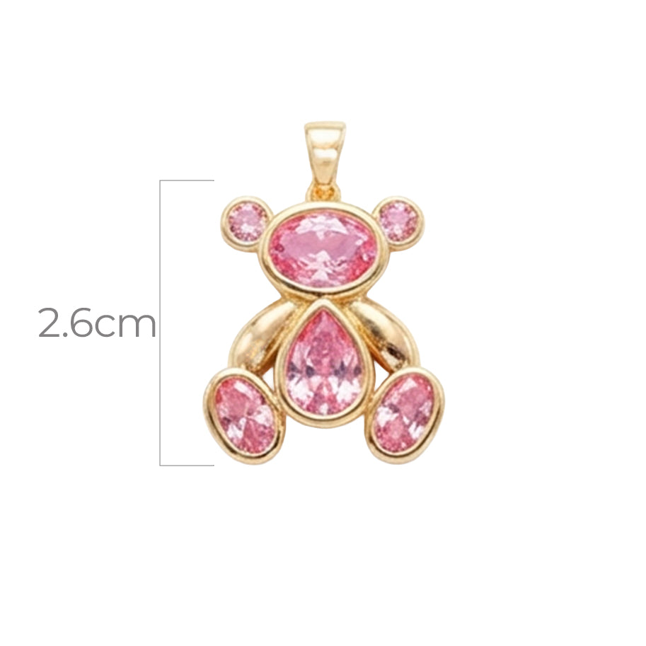 Dije Oso Piedra Rosada Dorado Rodinado