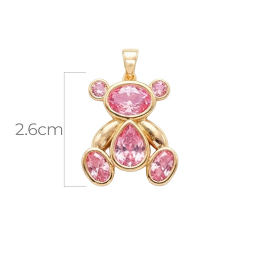 Dije Oso Piedra Rosada Dorado Rodinado
