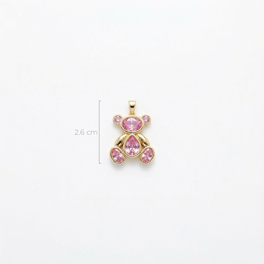 Dije Oso Piedra Rosada Dorado Rodinado