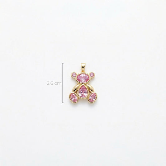 Dije Oso Piedra Rosada Dorado Rodinado