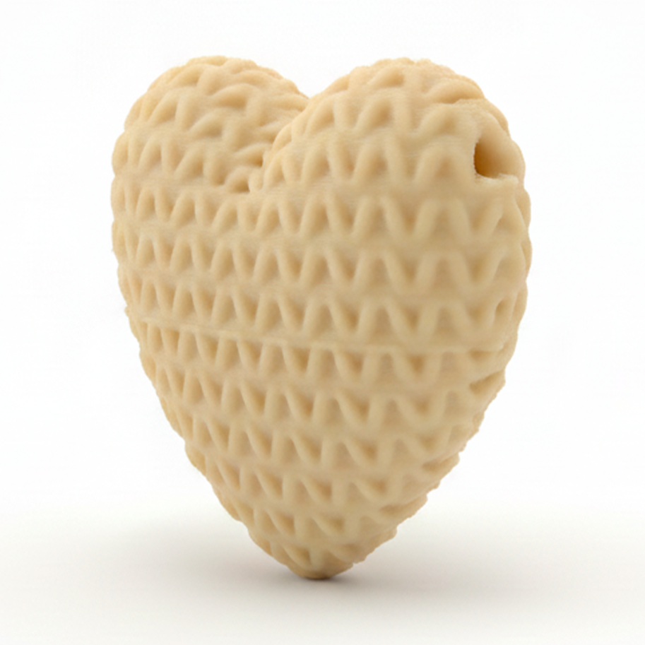 Dije Pasador Corazón Beige 3Cm Tejido Acrílico