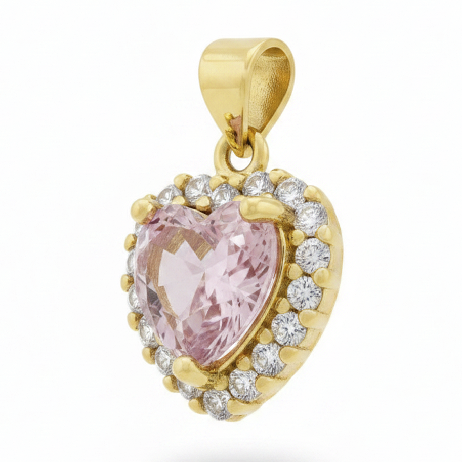Dije Piedra Corazón Rosado Rodinado