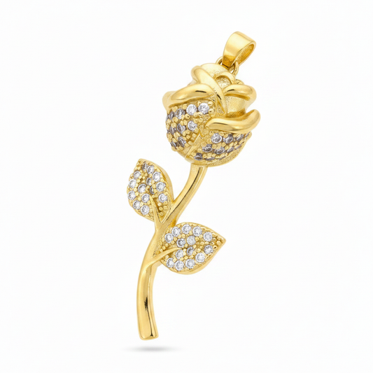 Dije Rosa Para Collar Dorado Rodinado