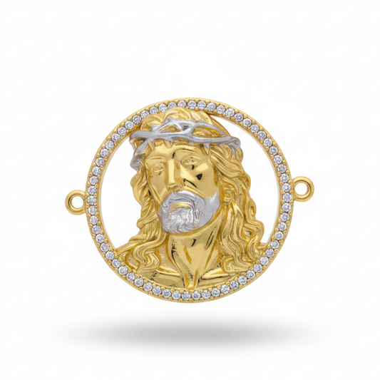 Dije Rostro De Cristo Para Pulsera Bicolor Rodinado