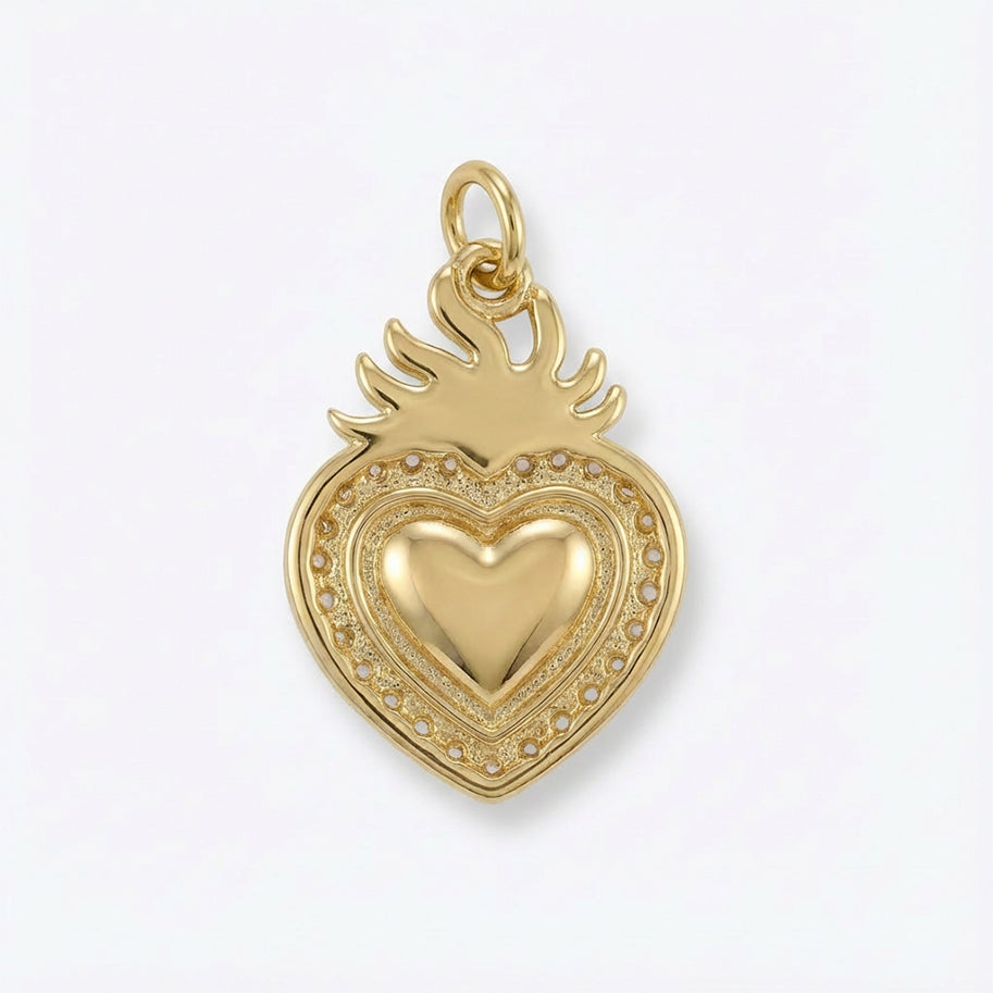 Dije Sagrado Corazón Para Collar Dorado Rodinado