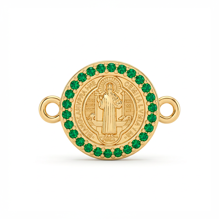Dije San Benito 11mm Circones Verdes Para Pulsera Oro Laminado