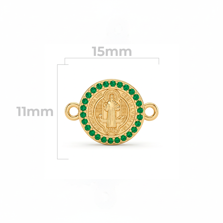 Dije San Benito 11mm Circones Verdes Para Pulsera Oro Laminado