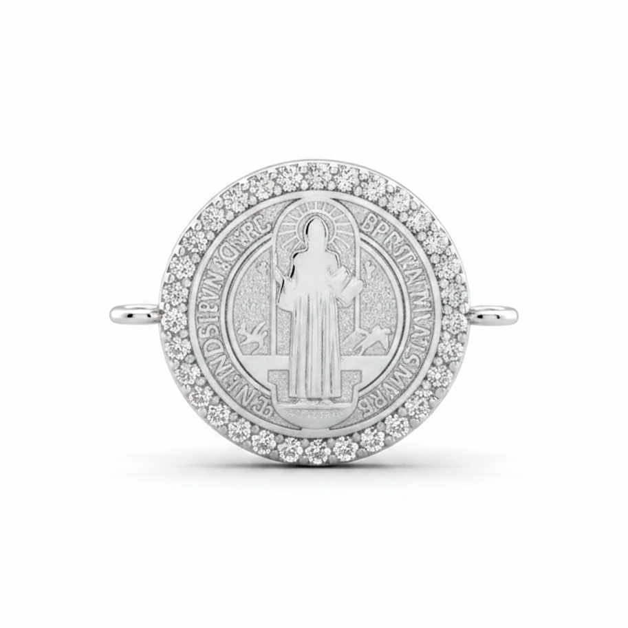 Dije San Benito Pulsera Plateado Rodinado